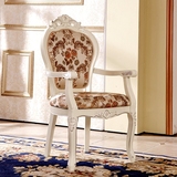 象牙白欧式椅雕花实木电脑扶手椅餐椅软包书房椅布艺休闲椅子靠背