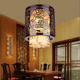现代中式小吊灯创意个性木质仿古羊皮单头吊灯餐厅玄关过道走廊灯