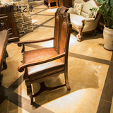 优梵艺术Sun Mountain新古典餐椅子真皮靠背椅凳复古木椅现代简约