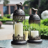 欧式烛台摆件浪漫复古铁艺摩洛哥风格蜡烛台婚庆美式玻璃烛台风灯