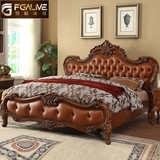 范格美居 美式床真皮实木床欧式床雕刻皮艺床双人床卧室床新款