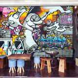 个性涂鸦墙纸壁画 复古3D立体街头汽车大型手绘餐厅壁纸 定制壁画