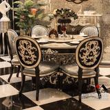 欧式新古典餐桌 黑色描银实木雕花圆餐台 样板房餐桌别墅家具