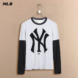 MLB棒球服NY纽约洋基队男女情侣款圆领长袖t恤韩版印花假俩件体恤