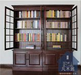 四门书柜美式乡村欧式书柜书架定制自由组合实木书柜书橱儿童家具