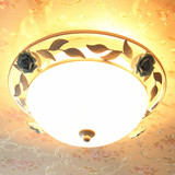 客厅卧室灯田园风格吸顶灯圆形地中海花朵铁艺玻璃罩简约温馨灯具