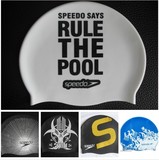 Speedo正品硅胶游泳帽 男女防水护耳长发加大泳帽舒适 PU  印花帽