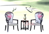 新中式家具水墨荷花印画餐椅会所实木洽谈单椅新中式创意印花餐椅