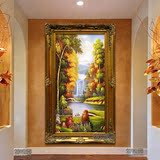 手绘欧式油画客厅山水风景油画玄关装饰画有框油画 聚宝盆竖版