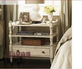 美式乡村实木床头柜 仿古白 法式白色做旧床边柜 边几电话几