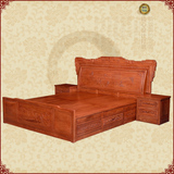 红木卧室家具全实木1.8米双人床非洲花梨木床 明清雕刻喜庆满堂床