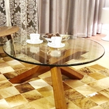 北欧简约边桌钢化玻璃小户型茶几客厅圆形实木边几设计师个性创意