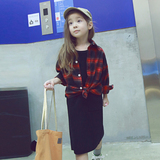 童装女童套装2016秋装新款女童韩版针织毛衣连衣裙格子衬衫两件套