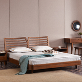 北欧宜家婚床 北美风格高档实木床 现代简约1.8双人床 带靠背软床