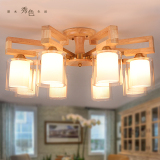 秀色美式简约原木温馨客厅餐厅卧室灯新中式北欧实木玻璃吸顶灯具