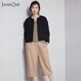 JANiQUE设计师原创冬款女黑色简约落肩廓形舒适短款毛呢开衫外套