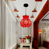 中式陶瓷灯具餐厅吧台玄关创意单头阳台灯中国红灯笼吊灯过道灯饰