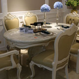 欧式餐桌美式实木雕花餐桌椅组合1.8米高档餐厅大理石椭圆形餐台