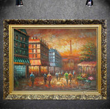 星美手绘油画 巴黎街景【埃菲尔铁塔】有框画 客厅 卧室 挂画