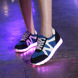 夏季网鞋男女款七彩发光LED充电鞋透气跑步鞋情侣运动鞋夜光鞋子