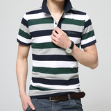 男装夏季新款日系韩版修身潮保罗短袖T恤衫polo男士条纹商务绅士
