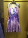 百丝BAISI专柜正品2016夏 个性紫色花纹修身女装连衣裙ATA605506