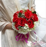 韩式新娘手捧花红玫瑰满天星手捧花 结婚手捧花 新娘花球