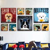卡通宠物狗狗儿童房挂画卧室床头墙画宠物店无框画装饰画壁画板画