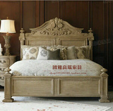 RH出口外贸美式乡村橡木实木雕花 双人床 法式仿古做旧1.8米婚床
