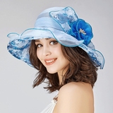 女式帽子夏季遮阳帽防晒防紫外线青年优雅大沿花朵中年沙滩薄帽潮