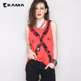 KAMA 卡玛 夏季款女装 斑驳印花亮片圆领无袖T恤 7215953
