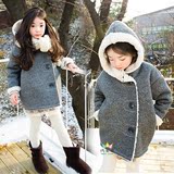 2015冬季韩国童装女童加厚大衣棉衣中大童加绒亲子装毛呢外套棉服