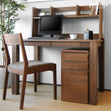 白橡木纯实木日式书桌电脑桌组合学习台桌带书架卧室小书桌可定制