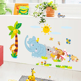 特价儿童房墙贴 宝宝男孩房间装饰可移除墙贴 卡通欢乐动物园贴纸