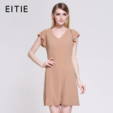EITIE爱特爱旗舰店女装2015夏装新款时尚性感V领荷叶袖修身连衣裙