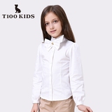 T100 KIDS童装女童衬衫中大童立领白色英伦长袖衬衣F1310505