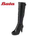 Bata/拔佳冬季专柜同款牛皮女靴高跟长靴侧拉链AUR88DG5