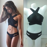 欧美外贸原单2015新款显瘦泳衣黑色分体泳装女士比基尼三角bikini