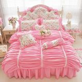 热卖韩版粉色全棉春季床上四件套纯棉家纺床裙式小清新1.8m床双人