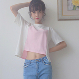 韩国ulzzang夏季女装软妹可爱粉色宽松短款短袖t恤韩版学生上衣潮