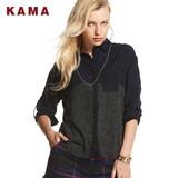 KAMA 卡玛 冬季款女装 拼接蝙蝠袖长袖休闲衬衫 7414858