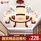 中式吊灯仿古羊皮客厅灯具古典茶楼餐厅灯圆形复古实木吊灯2083