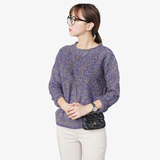 韩国Jolie Deen 菱形图案杂线雪花编织卷边圆领落肩宽松长袖毛衣