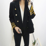 戈域2016春秋新款韩版海军风刺绣西装外套女修身复古短款女装上衣