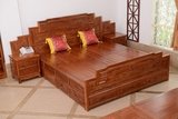 中式古典全实木雕花收纳双人床 1.8米带床头柜 榆木家具厂家直销