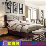 新中式实木床 复古简约双人床 酒店会所标准间床 客房现代1.8米床