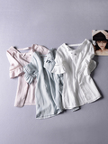 BJT126  韩国单  2016夏季新款女装 纯色甜美喇叭袖钩花T恤衫