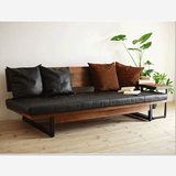 LOFT美式沙发复古铁艺实木沙发椅工业风做旧软皮咖啡厅沙发组合