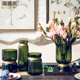 阑珊树-欧式复古绿色花瓶 客厅玻璃花瓶 假花绢花装饰品摆件
