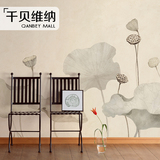 千贝 中式客厅水墨意境荷花墙纸壁画手绘艺术玄关卧室背景墙壁纸